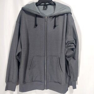 Niki Mens L Sweatshirt Hooded Jacket Gray Zipper Front Pockets Polyester Fleece